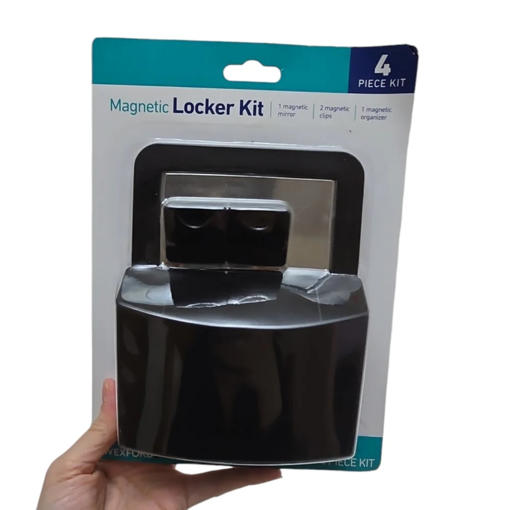 New Black Wexford 4pc Locker Kit Magnetic Organizer Mirror 2 Clips Home Office